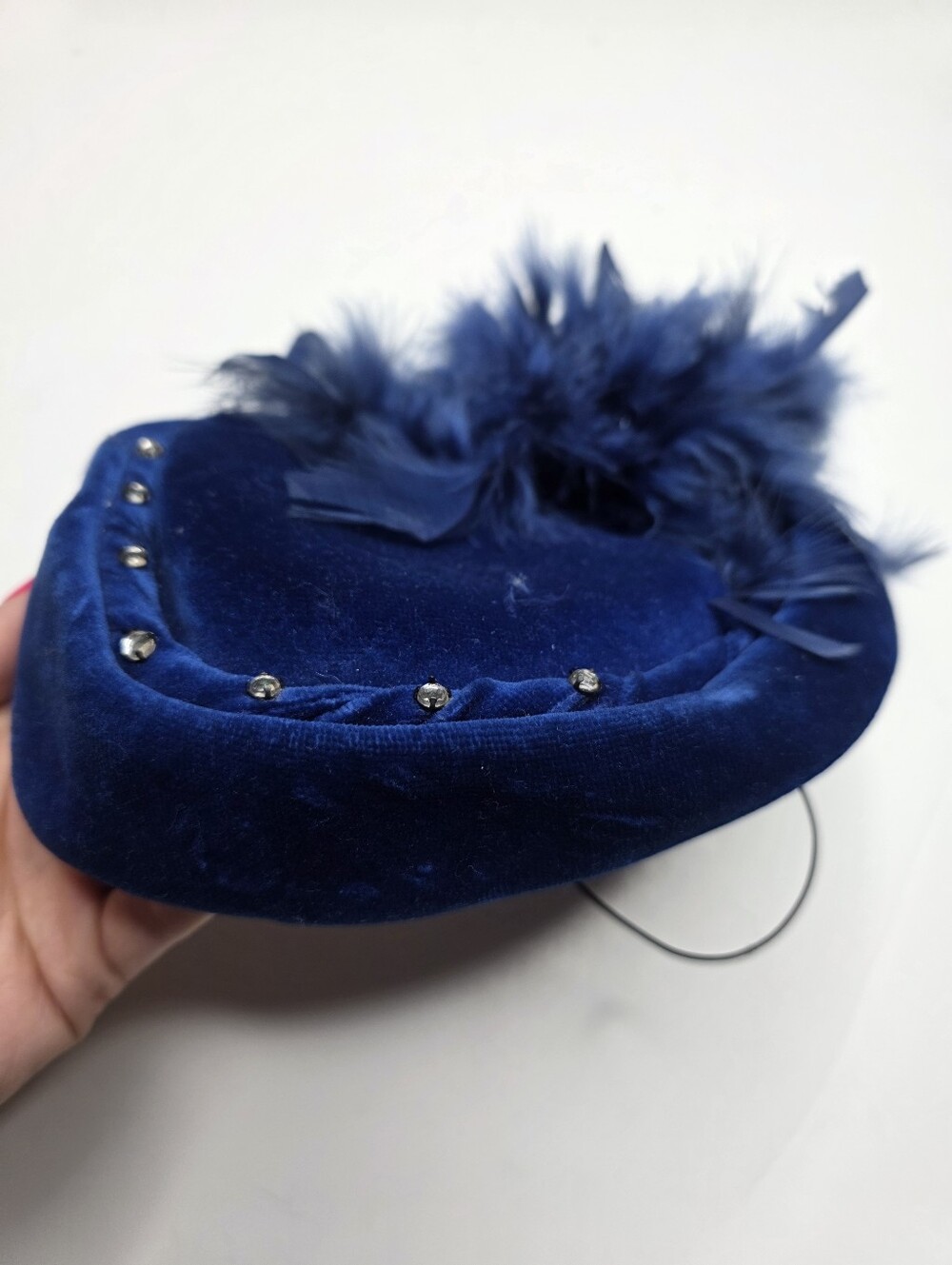Vintage Blue Velvet Hat With Feathers And Jewels Women's - Picture 1 of 5